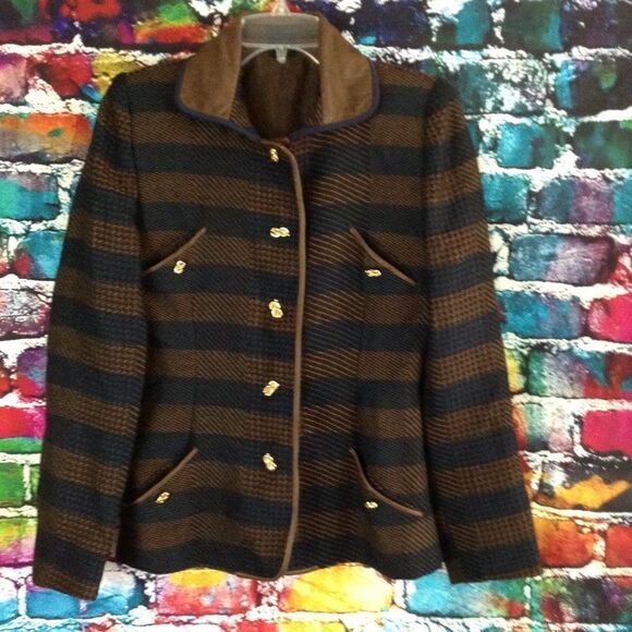Beatrice Di Borbone Roma Striped Wool Blazer Jacket Medium - Picture 1 of 9